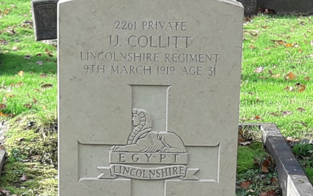 A headstone for Private Uriah Collitt