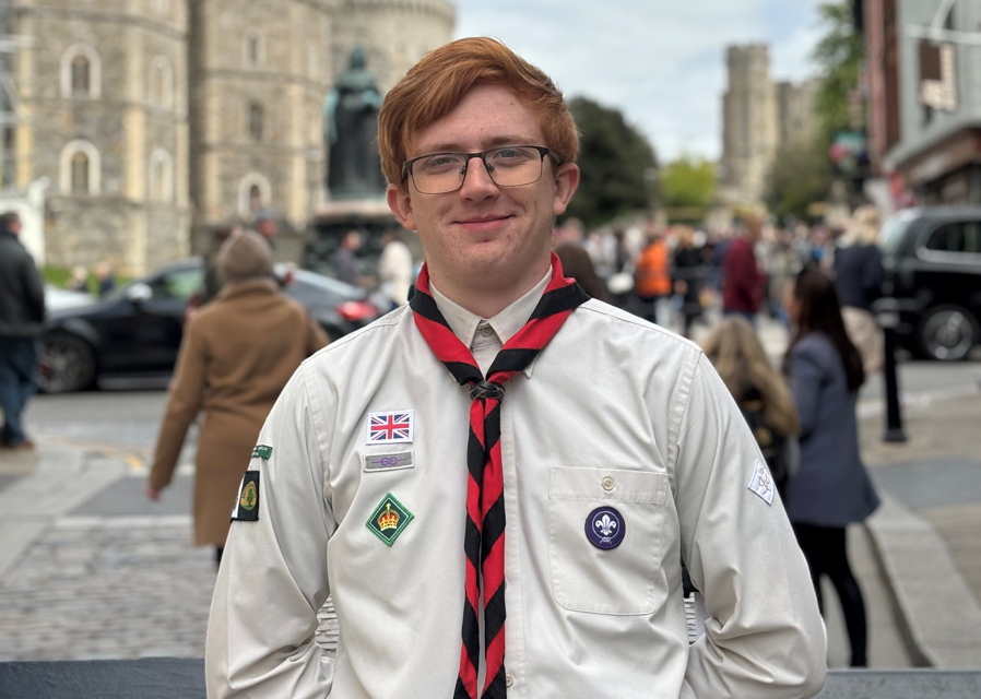 Chief Scout Bear Grylls congratulates Luke Annals from Worksop on gaining top Scout award